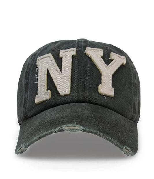 Olive Customized Unisex Denim Cotton NY Embroidered Adjustable  Cap