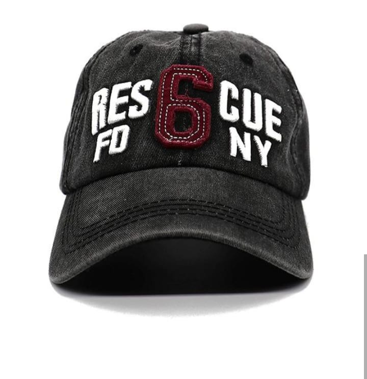 Black Customized Rescue NY Denim Cotton Stylish Baseball Cap